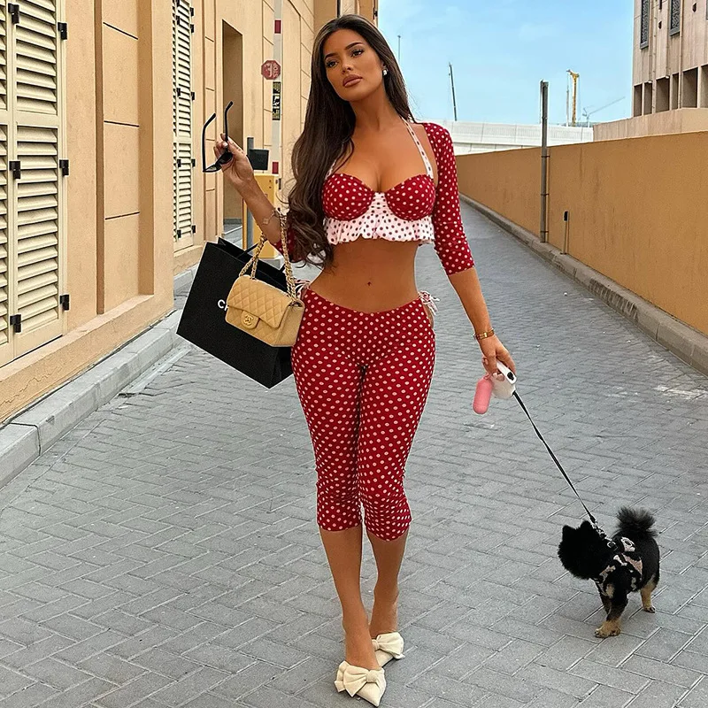 

Sexy Women's Slim-fit Calf-length Pants Set With A Strapless Top, Hot And Trendy Street Fashion Two-piece Outfit