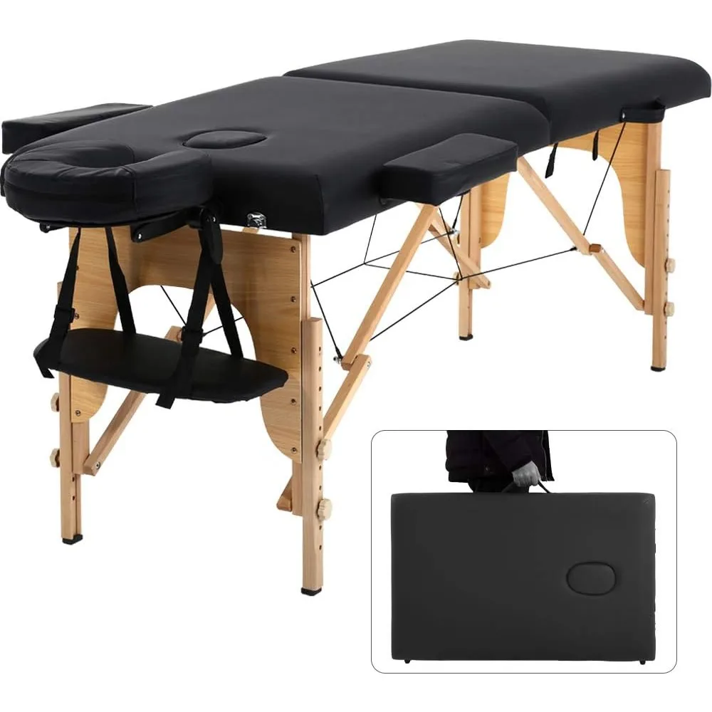 Dkeli mesa de masaje portátil, cama de Spa plegable de 84 pulgadas, altura ajustable, cama de masaje de 2 pliegues con funda de transporte de cuero PU