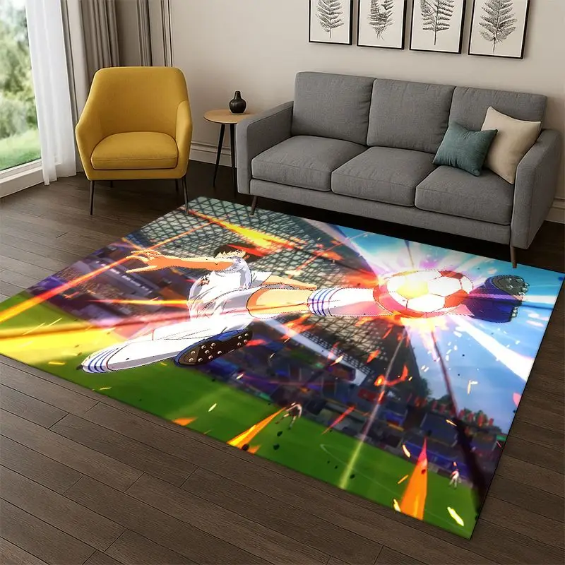 Retro Captain Tsubasa Soccer Cartoon Carpet Rug for Bedroom Living Room Sofa Doormat Home Decor,Kid Game Area Rug Non-slip Gift