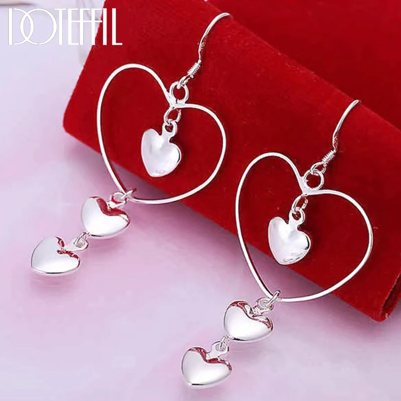 

DOTEFFIL 925 Sterling Silver Big Smooth Heart Drop Earring For Woman Wedding Engagement Party Jewelry