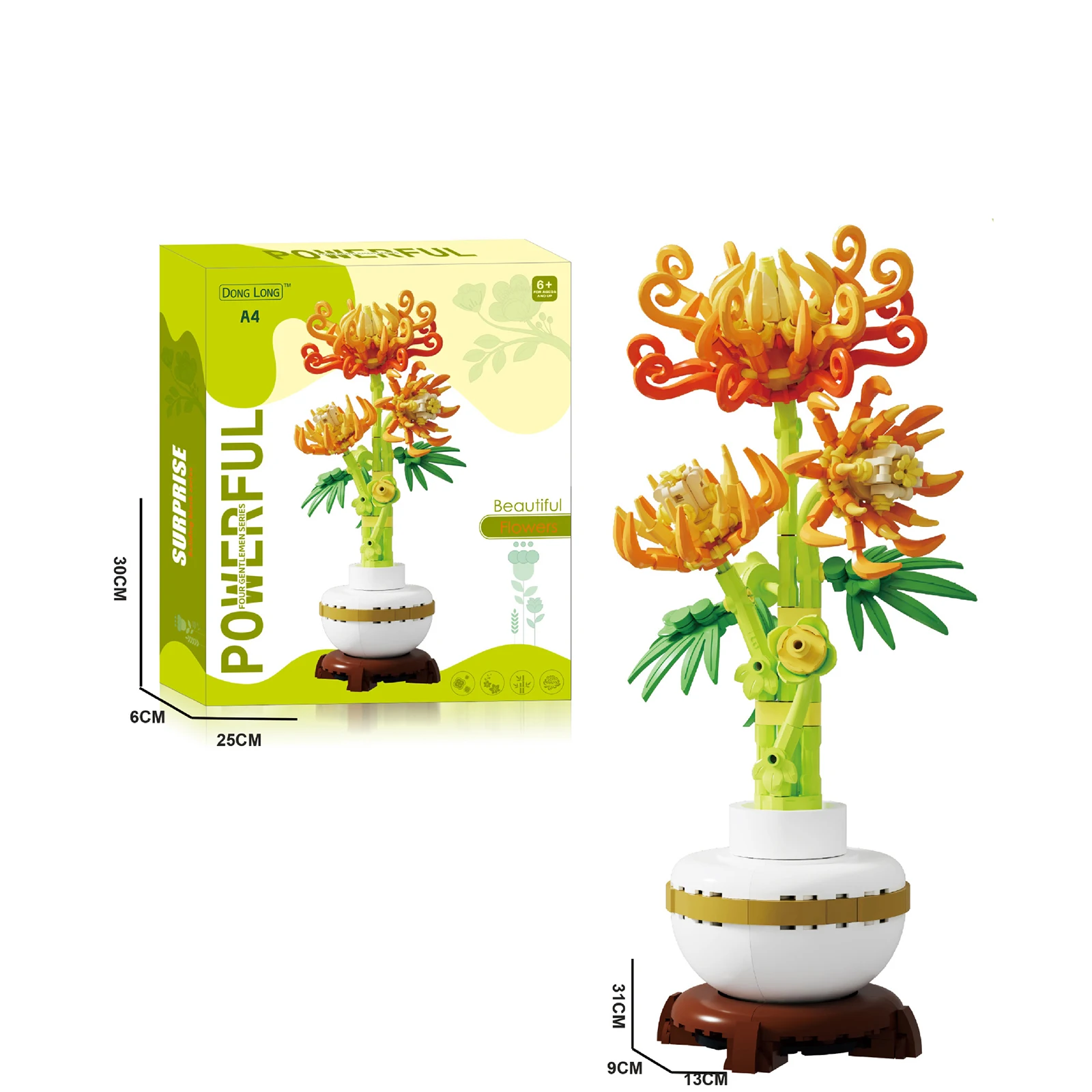 Flower Plant Pot Building Blocks Simulation Chrysanthemum Model Ornaments MOC Technical Bricks for Girl DIY Holiday Gifts