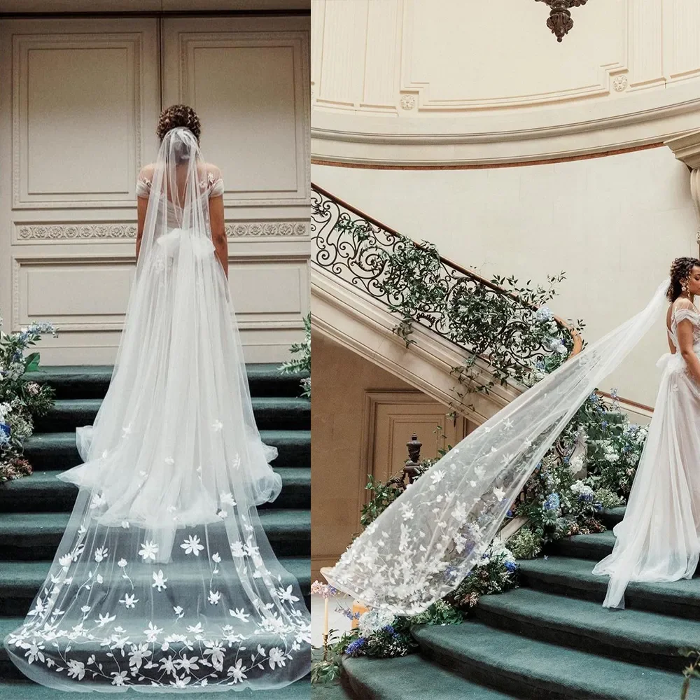 

Красивая элегантная свадебная фата с кружевной аппликацией, одноуровневая длина в соборе, роскошные свадебные аксессуары по индивидуальному заказу