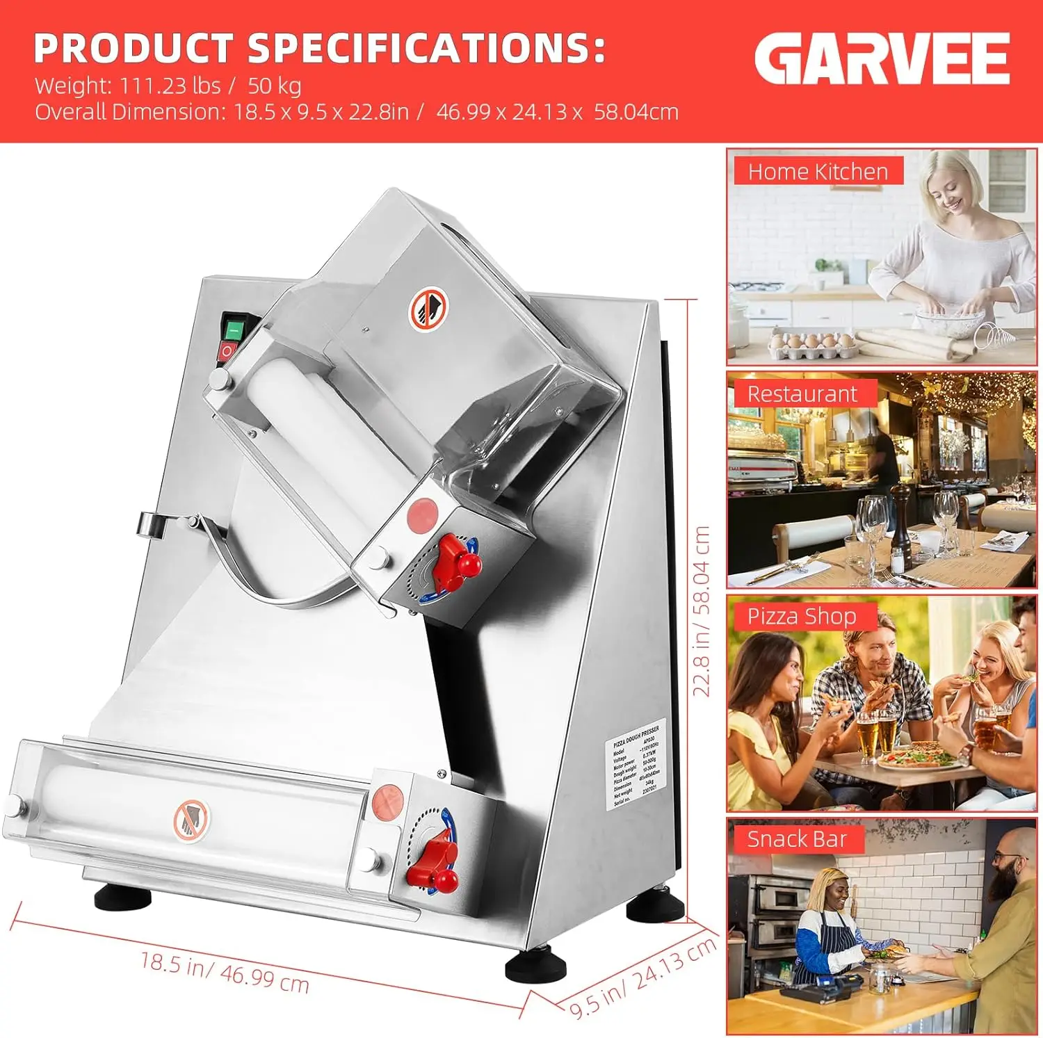 

Max 12", Automatic 370W Electric Pizza Dough Roller, Stainless Steel, Suitable for Noodle, Pizza Bread and Pasta Maker