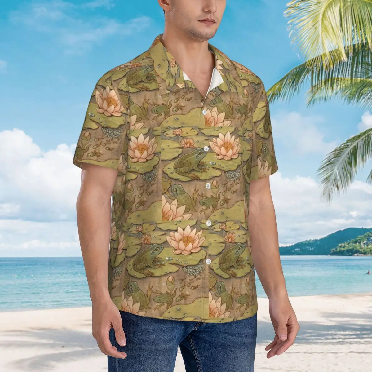 

Гавайские рубашки Metamorphosis Frog, повседневная мужская рубашка с коротким рукавом для лета, пляжа, мужские топы с лацканами