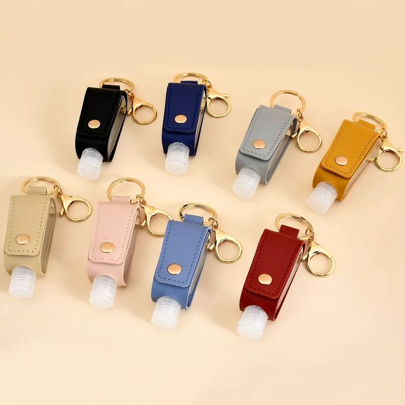 High-quality PU Leather Storage Holster Simple Colorful 30ml Empty Bottle Keyring Travel Essential Dispenser Bottles Accessories