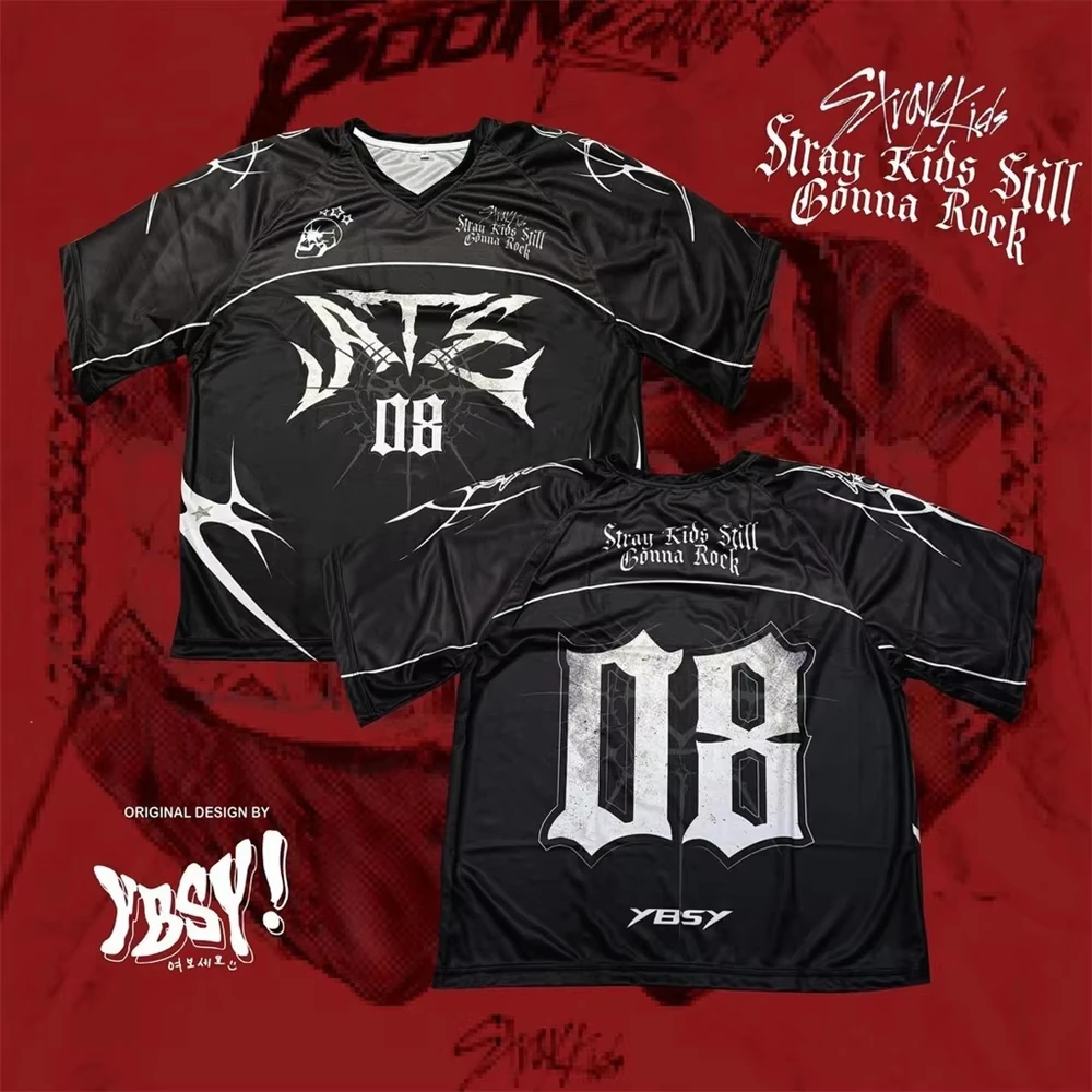 

YBSY! Футболка STRAYKIDS JERSEY 2025 с 3D принтом, мужская и женская повседневная удобная футболка с короткими рукавами и v-образным вырезом, модный топ унисекс