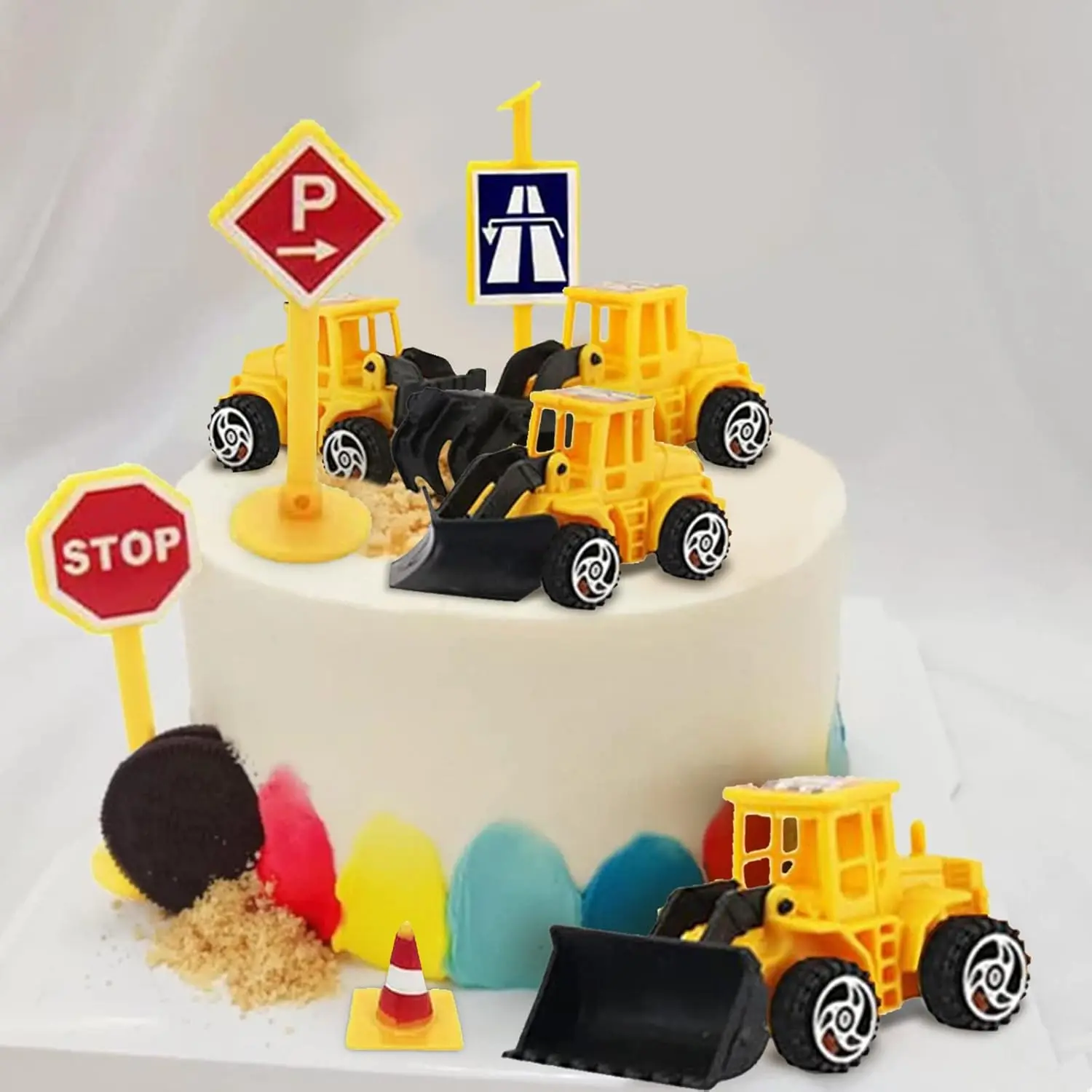 Bau-Kuchenaufsatz, LKW, Bagger, Turm, Kranich, Cupcake-Aufsatz, Verkehrs- und Straßenschild, Dekor, alles Gute zum Geburtstag, Partyzubehör – Detail 17