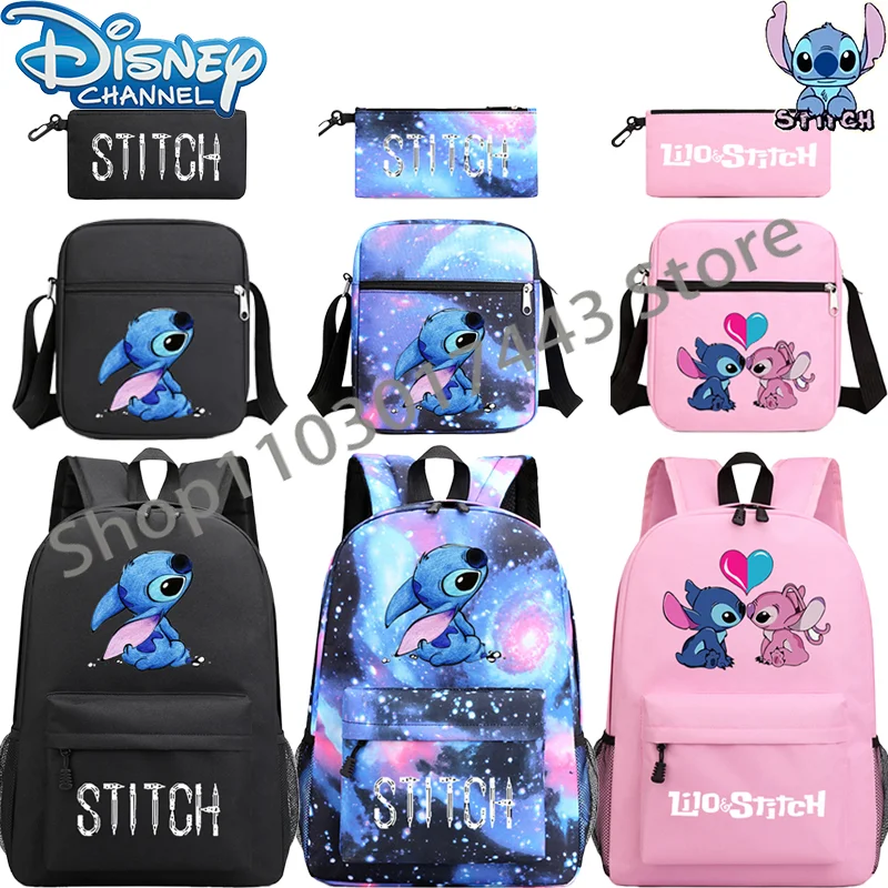 Disney-Sac à dos Stitch Cartoon Print pour enfants, trousse à crayons de maternelle, cartable pour enfants, sacs à bagages, cadeau initié