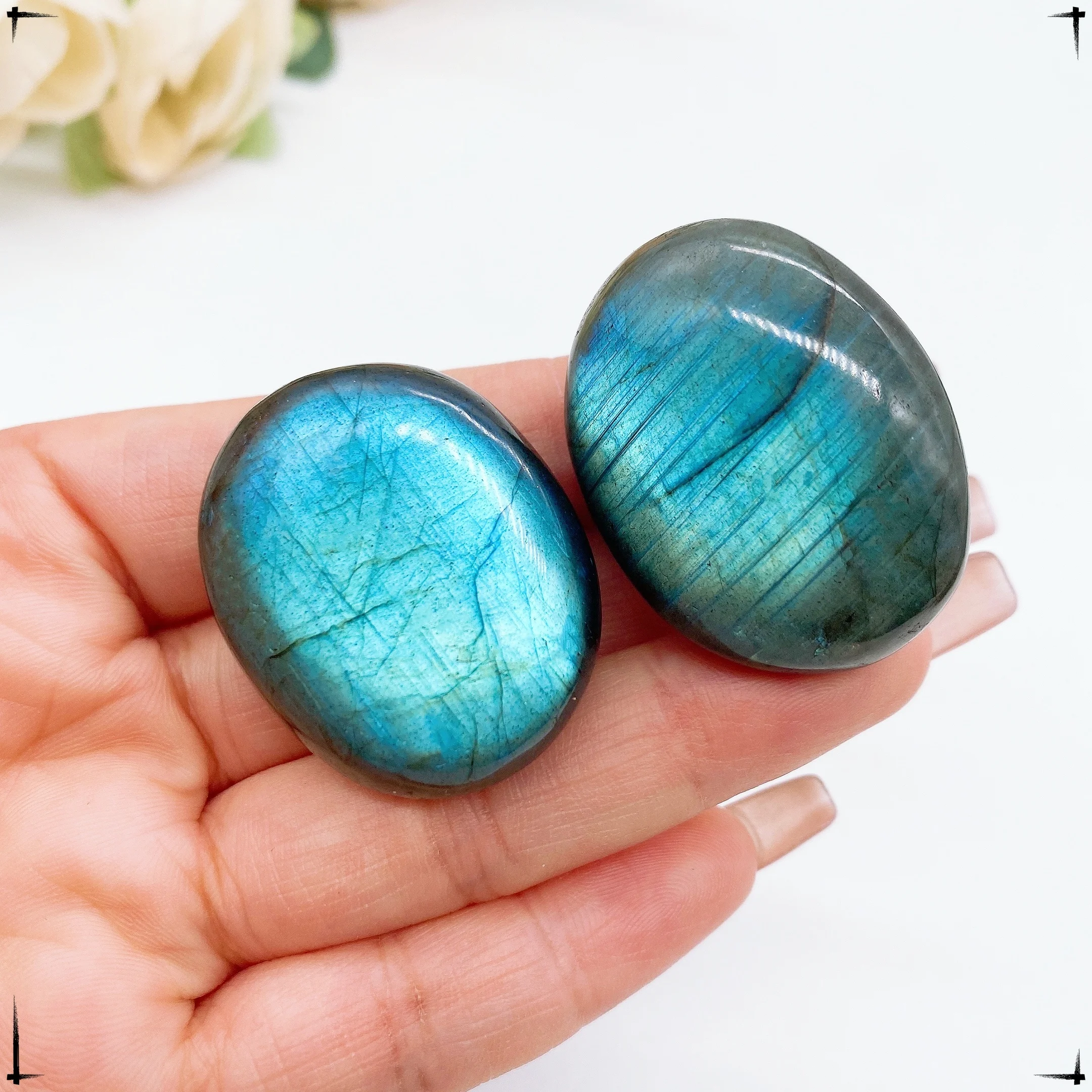 30*25MM Natural Blue Labradorite Natural Stone Ornament Labradorite Palm Stone Crystal Reiki Healing Home Garden Decoration Gift