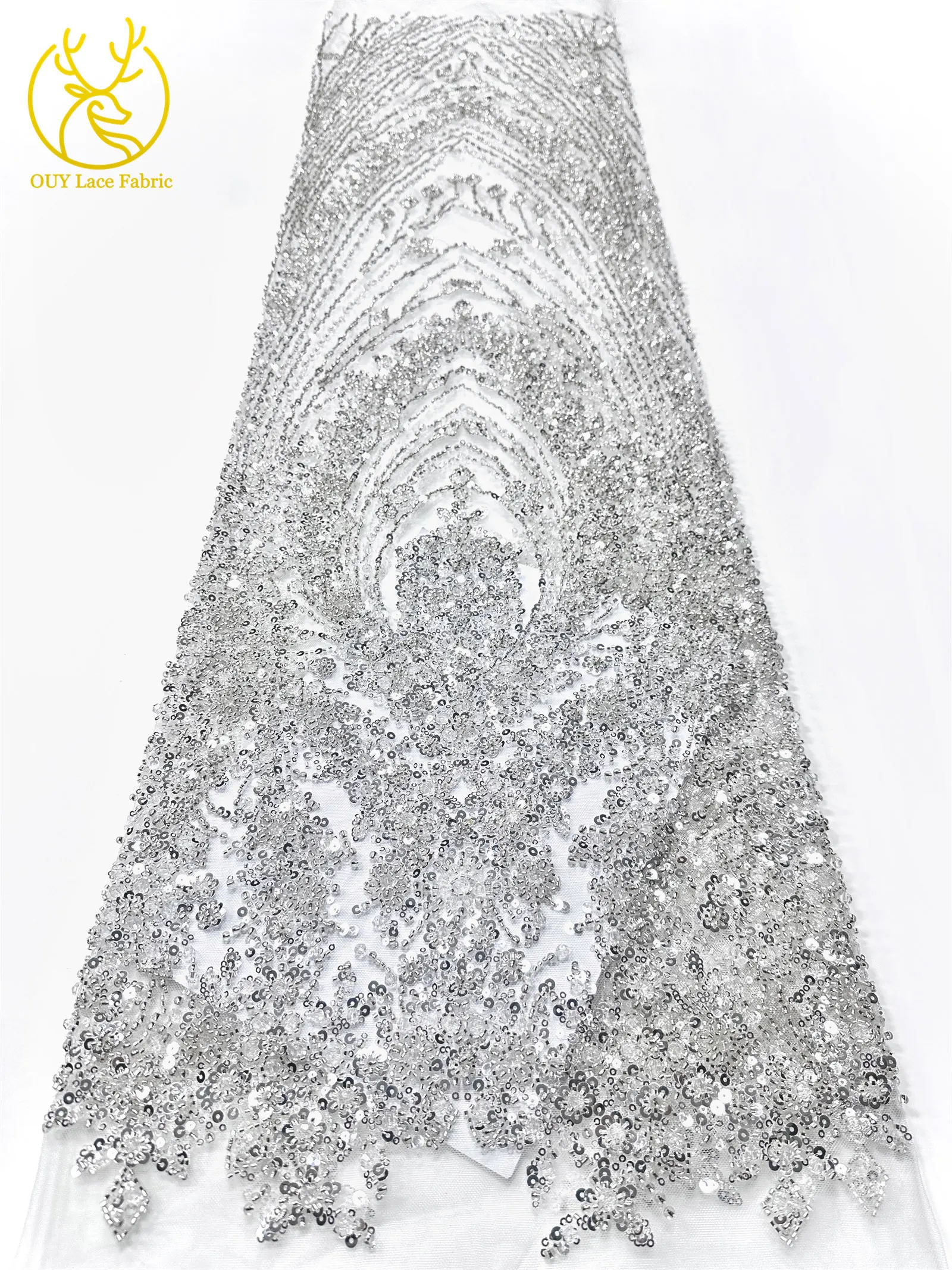 Schwarzer Luxuriöser Afrikanischer Handgefertigter Schwer Perlenverzierter Pailletten-Spitzenstoff 5 Yards Luxuriöser Französischer Tüll-Spitzenstoff für Partykleider – Detail 15