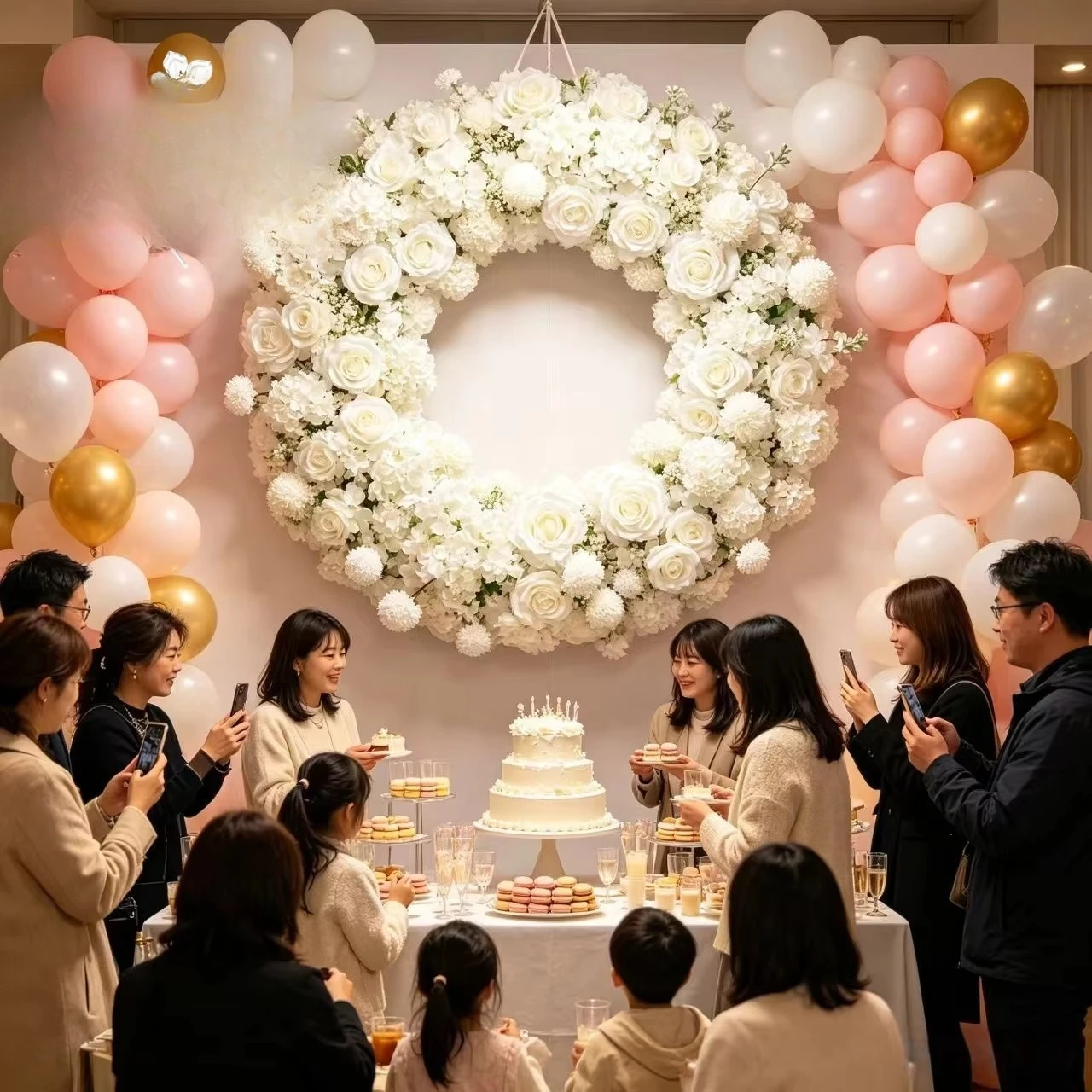 Custom White Artificial Rose Hydrangea Wreath Large Round Floral Wreath Wedding Backdrop Party Photo Booth Decor