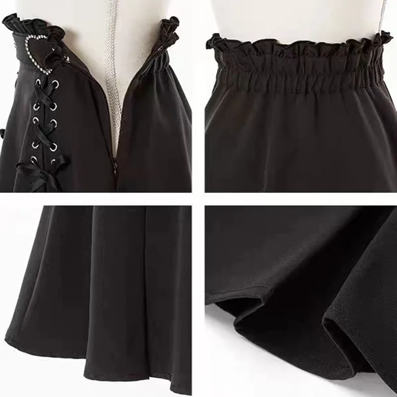 Japanese Lolita Black Skirts Women New RHigh Waist A-line Pleated Skirt Female Mini Skirt Culottes Y2K Punk Skirt Work Clothes