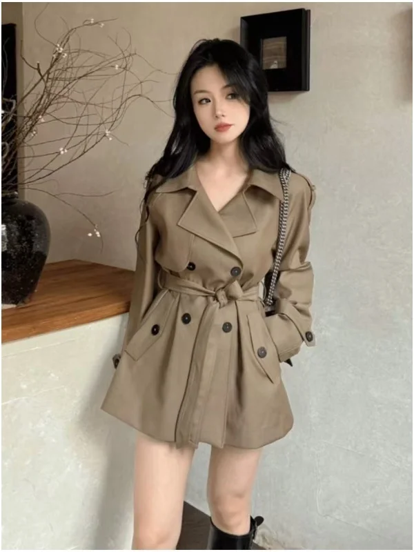 

Женское пальто Briti Sle в стиле ретро цвета хаки, утягивающий дизайн талии, длинный свек, длина, откидной воротник, осень-зима, Jaet