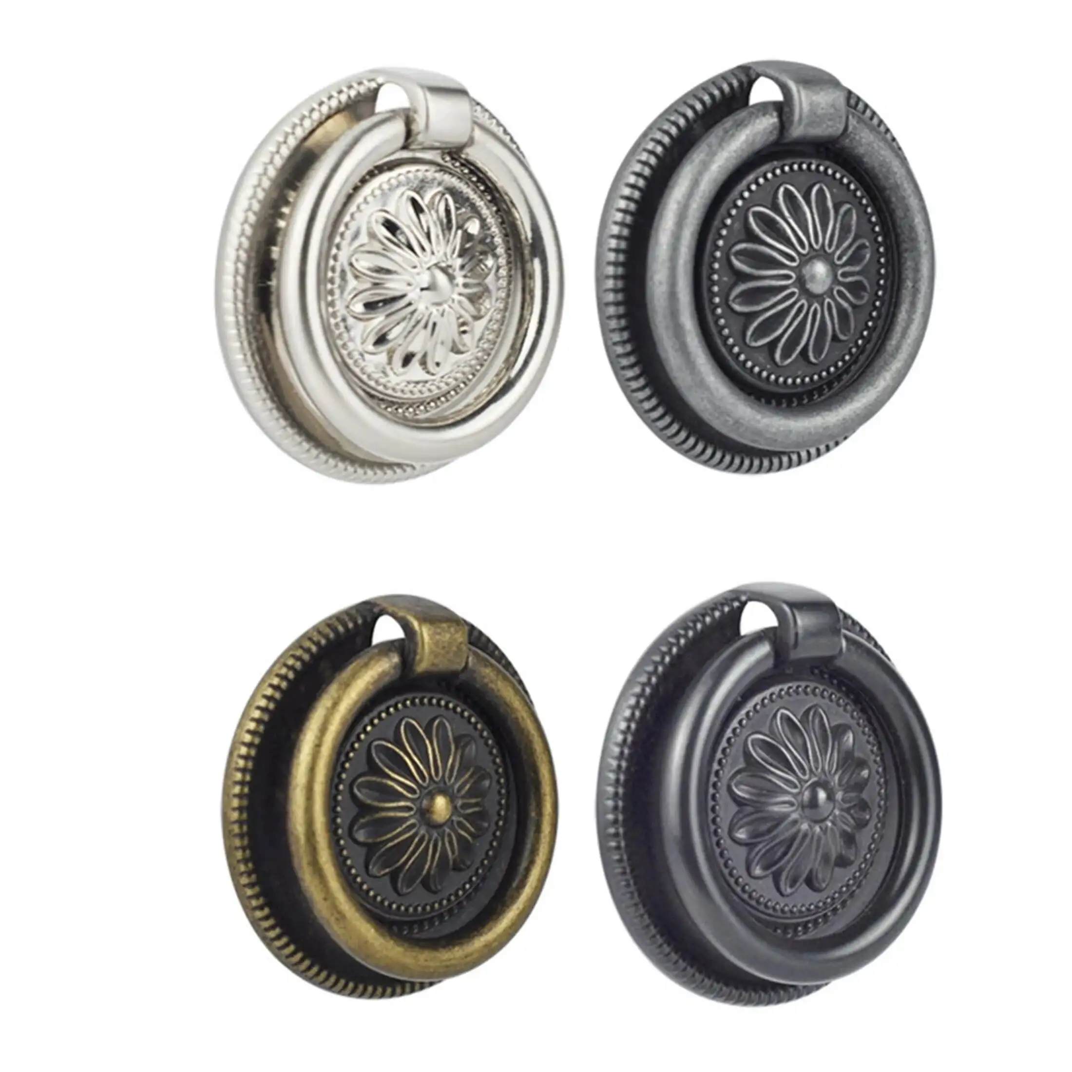

Zinc Alloy Round Ring Pull For Drawer Vintage Cabinet Handles Retro Kitchen Accessories Antique Furniture Hardware Single Hole