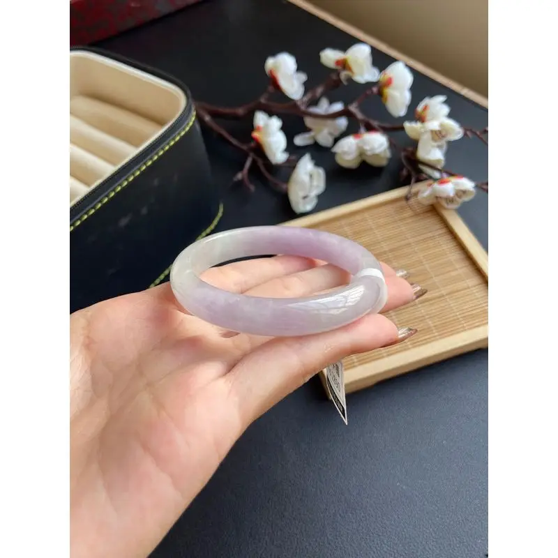 Myanmar Violet Jadeite , Peaceful Floral Pattern Spring Color , Women's Ice-Waxy Purple Jade Bracelet