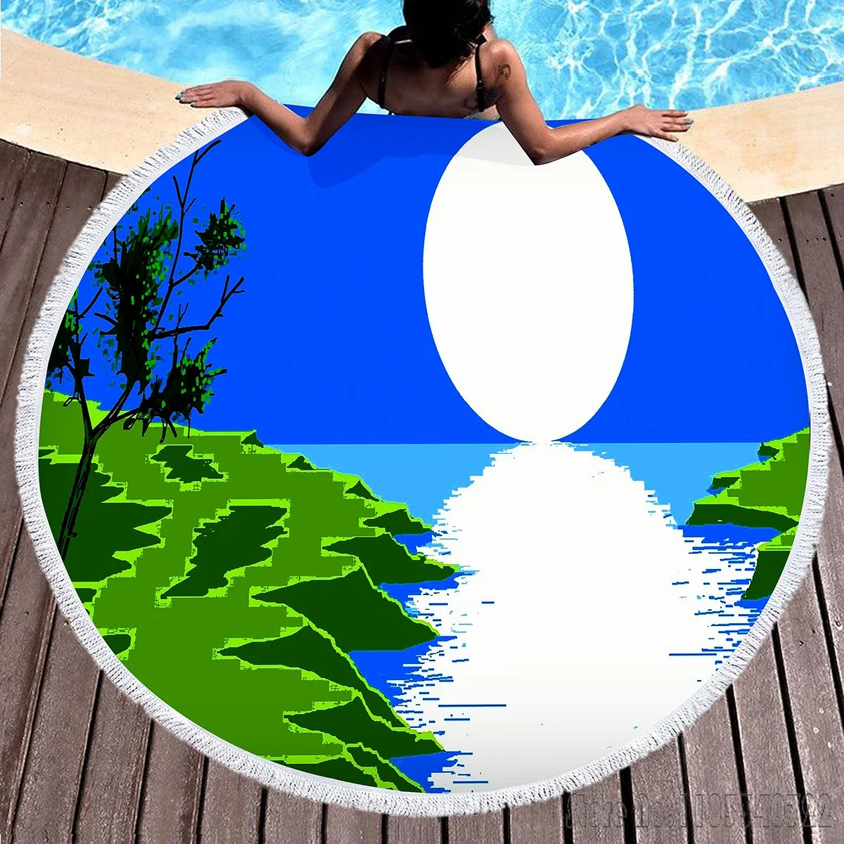

Cartoon Moon Round 150cm Beach Towel Microfiber Children Kids Swimming Hawaii Bath Towel With Tassel