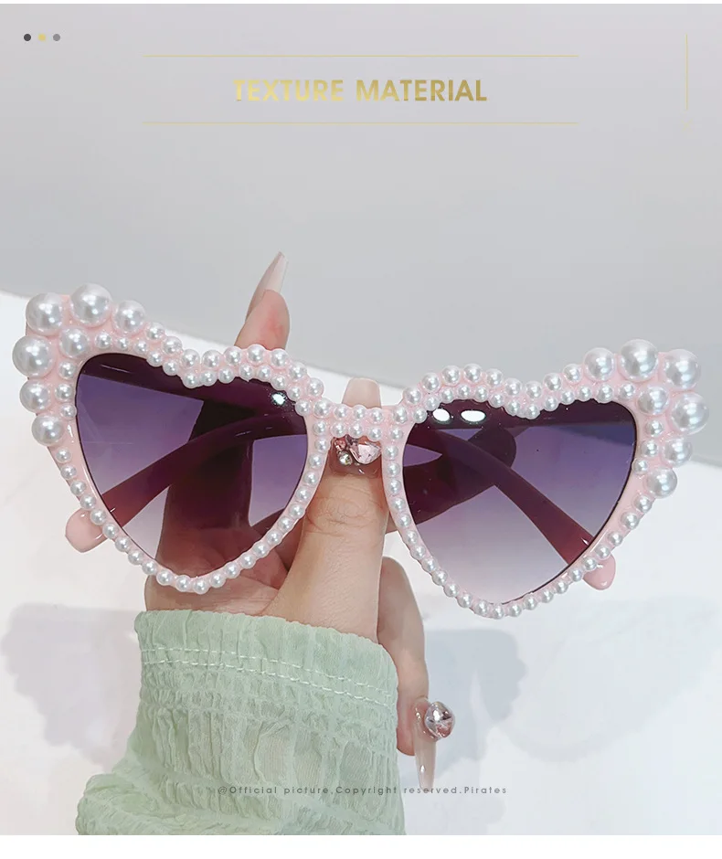 Luxus Perle Herz Sonnenbrille Frauen Schöne Party Hochzeit Damen UV400 Sonnenschutz Brautjungfer Bräute Gläser – Detail 1