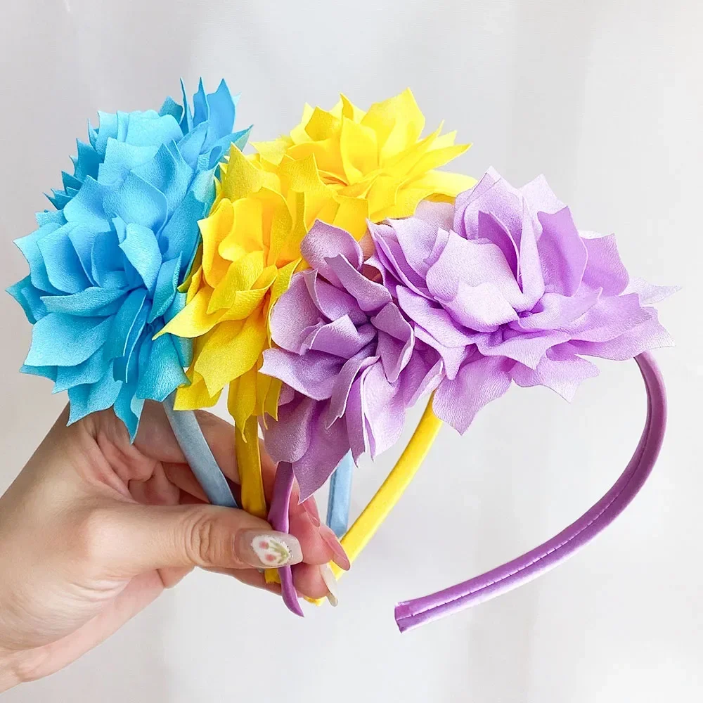 

3.7 Inch Big Flower Headband Hair Band for Children Girls Solid Handmade Hair Hoop Grosgrain Ribbon Hair Accessories Gifts