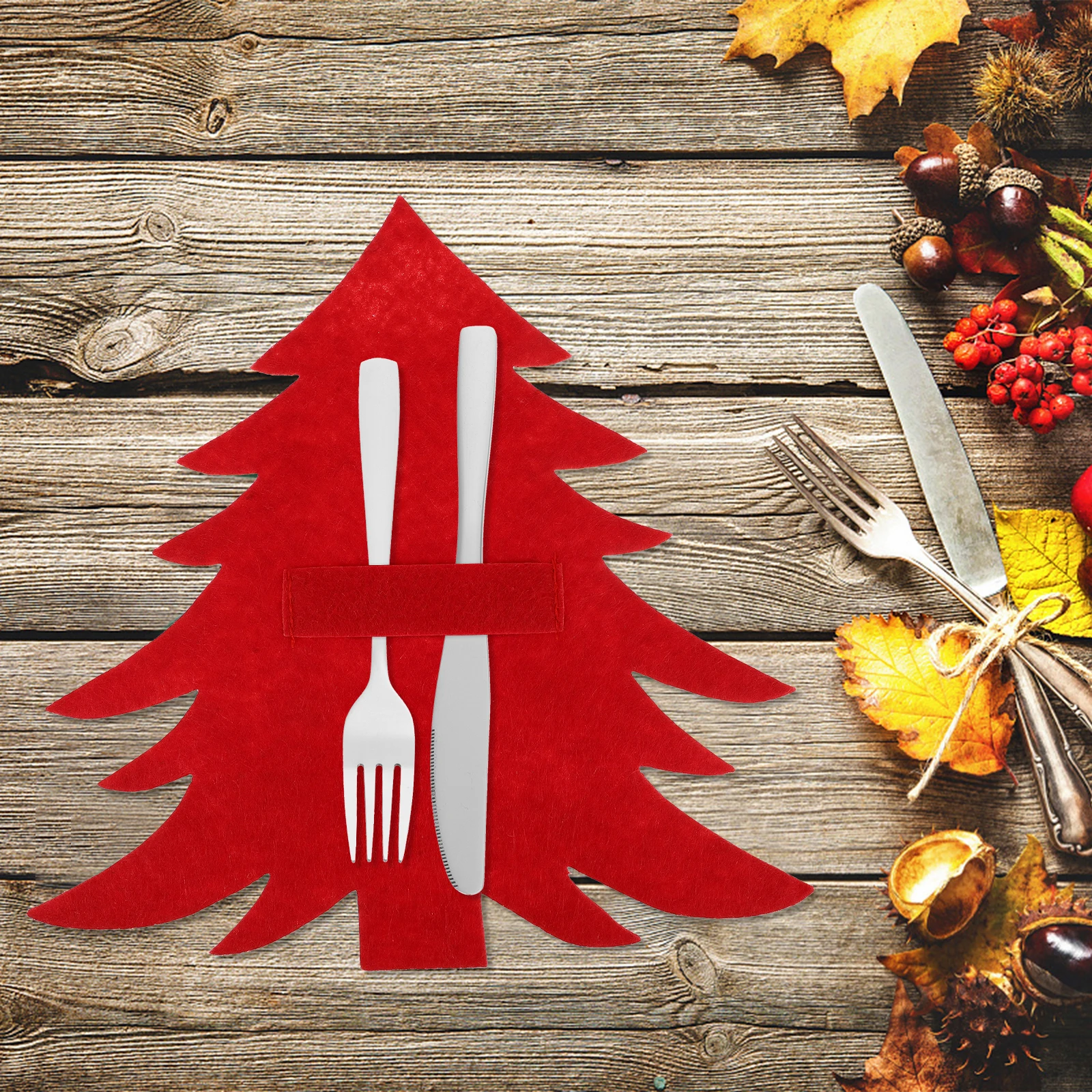 

12Pcs Christmas Tableware Bags Cutlery Holder Set Premium Fork Pouch Decorative Dining Accessory Holiday Party Decoration Red