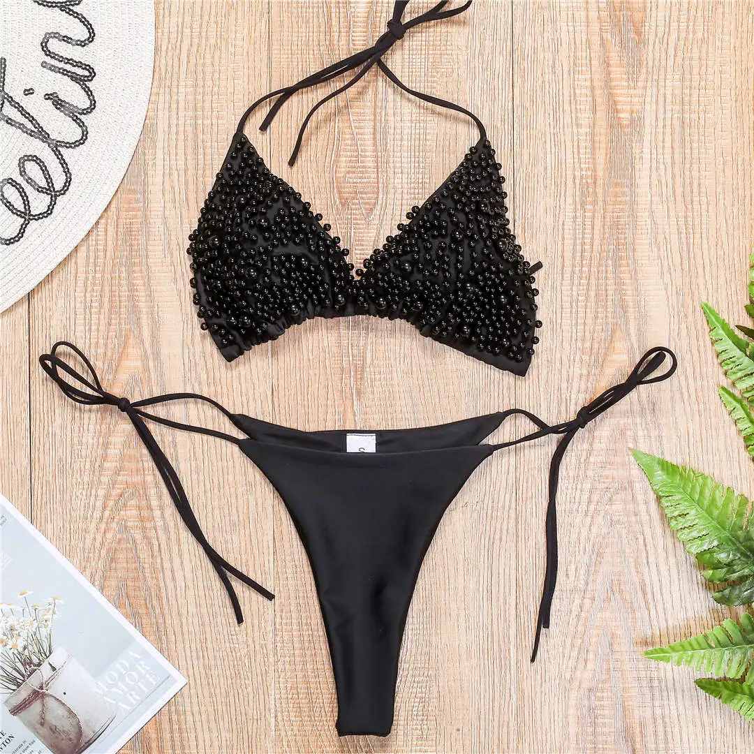 Sexy Neckholder-Mini-Bikini, Damen-Badeanzug, zweiteiliger Bikini-Set, luxuriöser Perlen-Badeanzug, Badebekleidung für Damen, V2090 – Detail 29