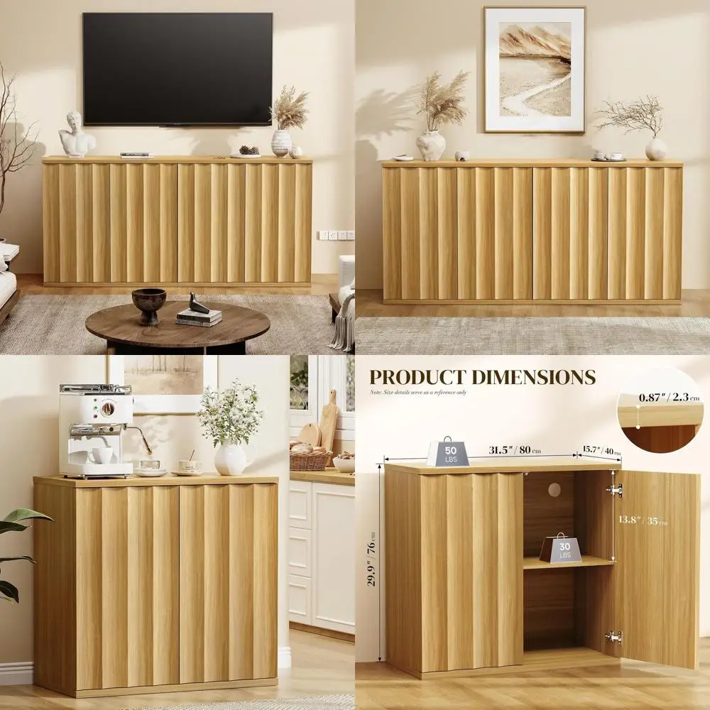 

Современный буфет из натурального дерева с местом для хранения, 31,5-дюймовый кофейный столик, кухонный шкаф-буфет с дверцами