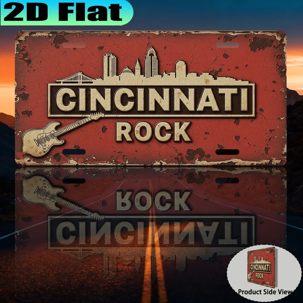 2D Flat, [2D Flat] 1pc, Cincinnati Rock Vintage Aluminum Sign (12 X 6in), for Decorative Purposes Only, Rock Festival Gift, Bro