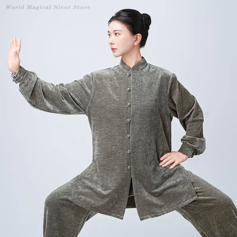 Womenkung Fu Uniform Tai Chi Martial Arts Costume Autumn Winter Warm Wing Chun Outfit for Training Exercise Stage Performance
