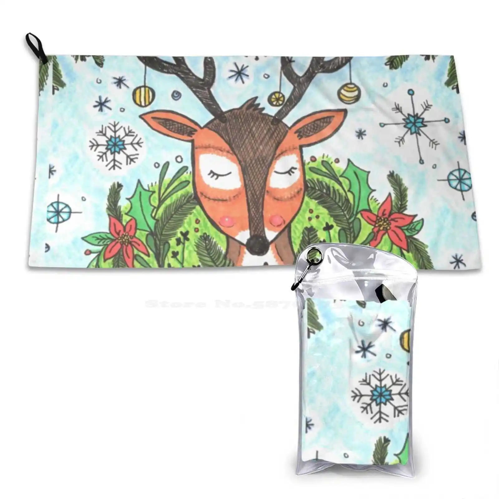 Merry Christmas My Deer Soft Bath Towel Washcloth Outdoor Deer Antlers Animal Wreath Poinsettia Banner Snowflakes Christmas