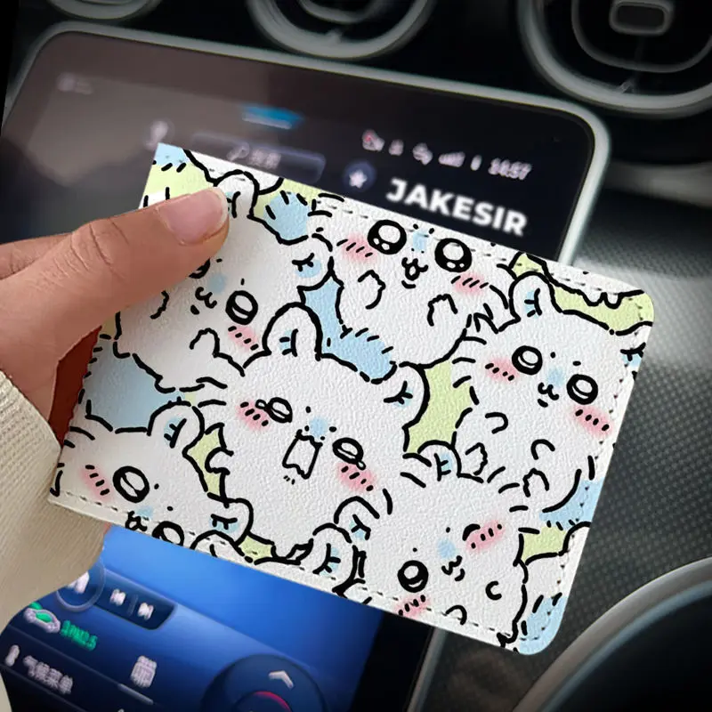 Chiikawa-Protección de licencia de conducir de coche, cubierta de cuero de Anime para hombre y mujer, cubierta protectora de certificado de licencia de conducir de vehículo