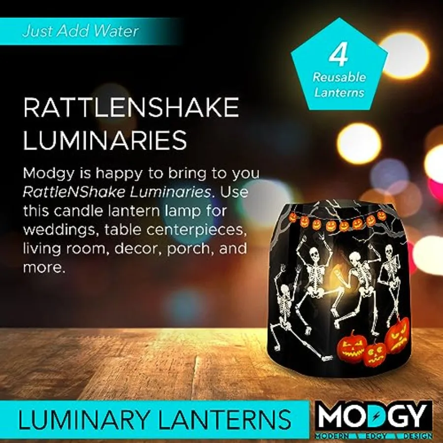Luminary Lanterns, Halloween Candle Holders with Flameless Floating LED Candles, Indoor Outdoor Decor for Parties, Home, Window