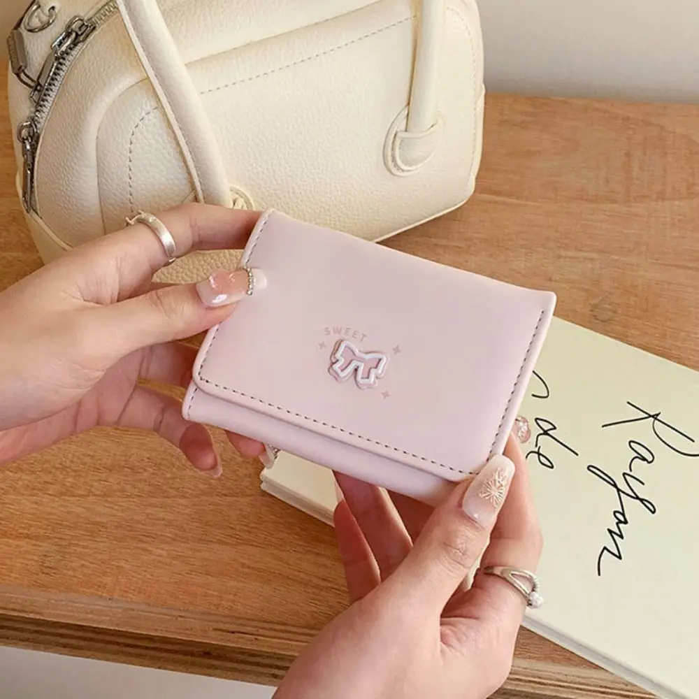 

PU Leather Bow Three Fold Women's Wallets Portable Multi-card Slot Card Holder Simple Travel Card Organizer for Women