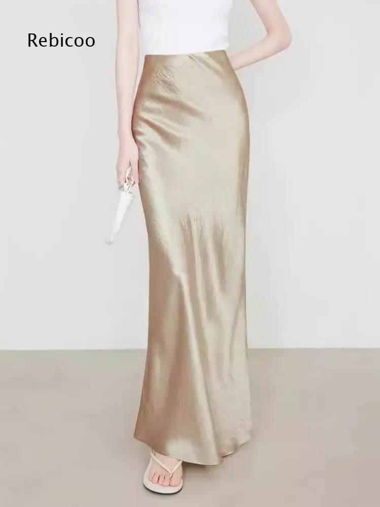 High Waist A Line Maxi Skirt For Women Unique Crinkled Texture Side Slit Design For Dinner Dates And City Walking Occasions