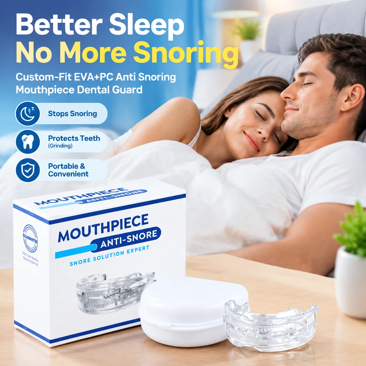 Custom-Fit EVA+PC Anti Snoring Mouthpiece Dental Guard for Teeth Grinding & Sleep Apnea, Portable with Storage Box