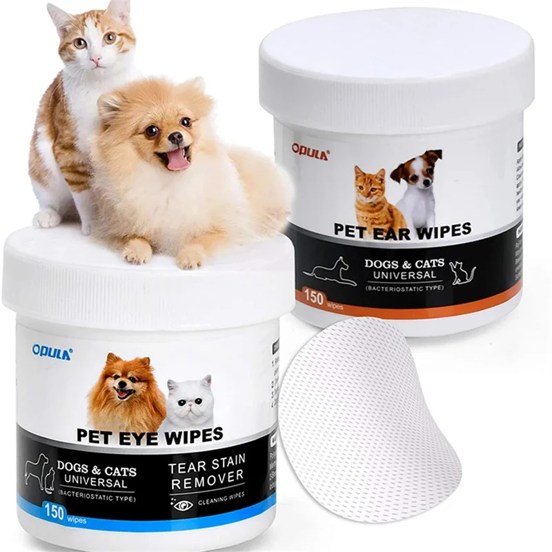 Wet Wipes For Pet 150pcs Eye + 150pcs Ear Dog And Cat Wet Towel Care And Hygiene Of Pets Cleaning Wipes Supplies