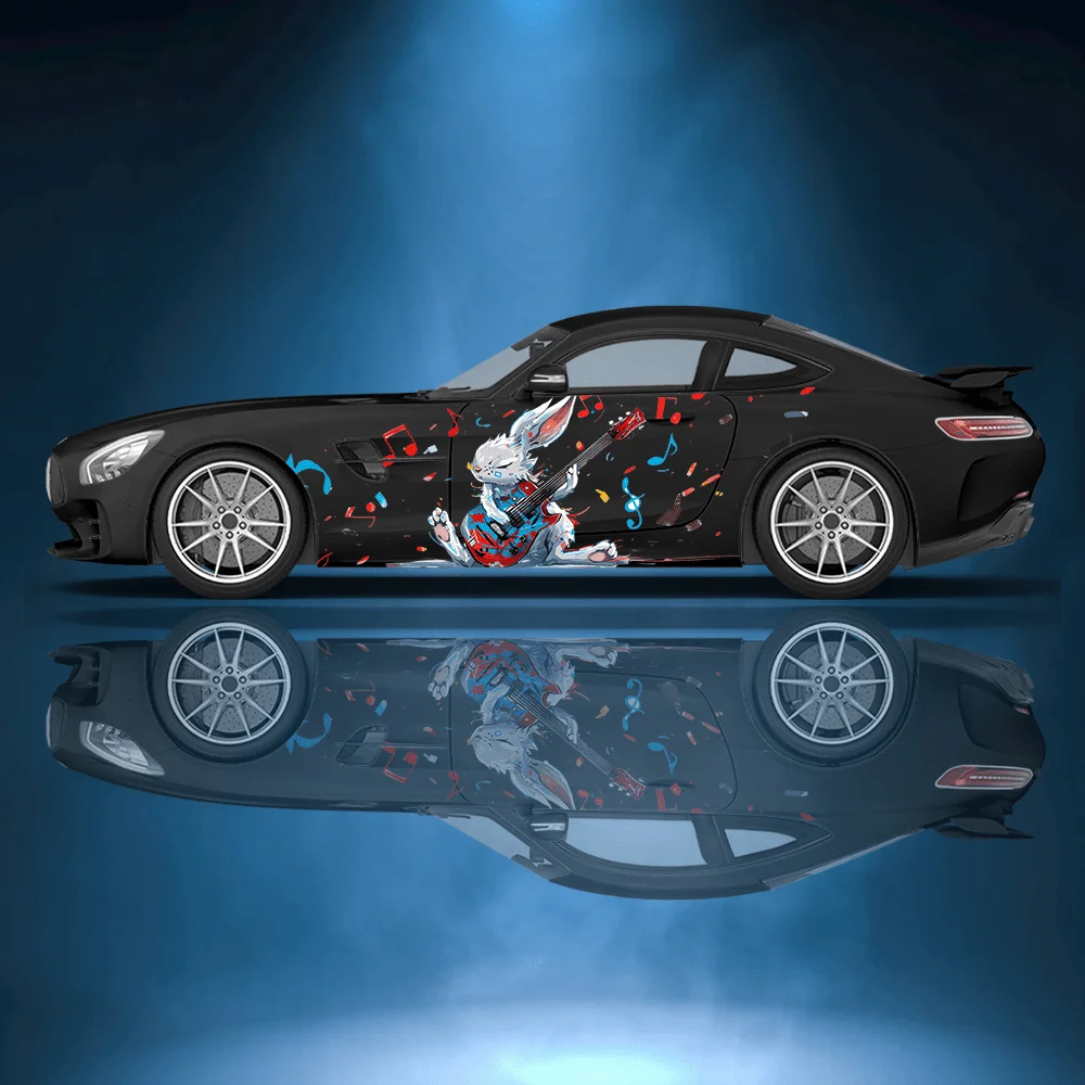 

Кролик, гитара, музыкальные ноты, автомобильные виниловые обертки, самоклеящаяся наклейка из ПВХ, подходит для грузовиков, внедорожников, Декор, автоаксессуары, подарок