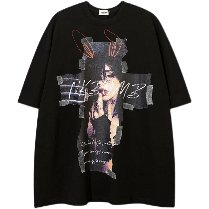 

Motorcycle Original Trendy Brand 2025 New High Street Hip-Hop Retro Half-Sleeved Short-Sleeved Summer Ins for Men