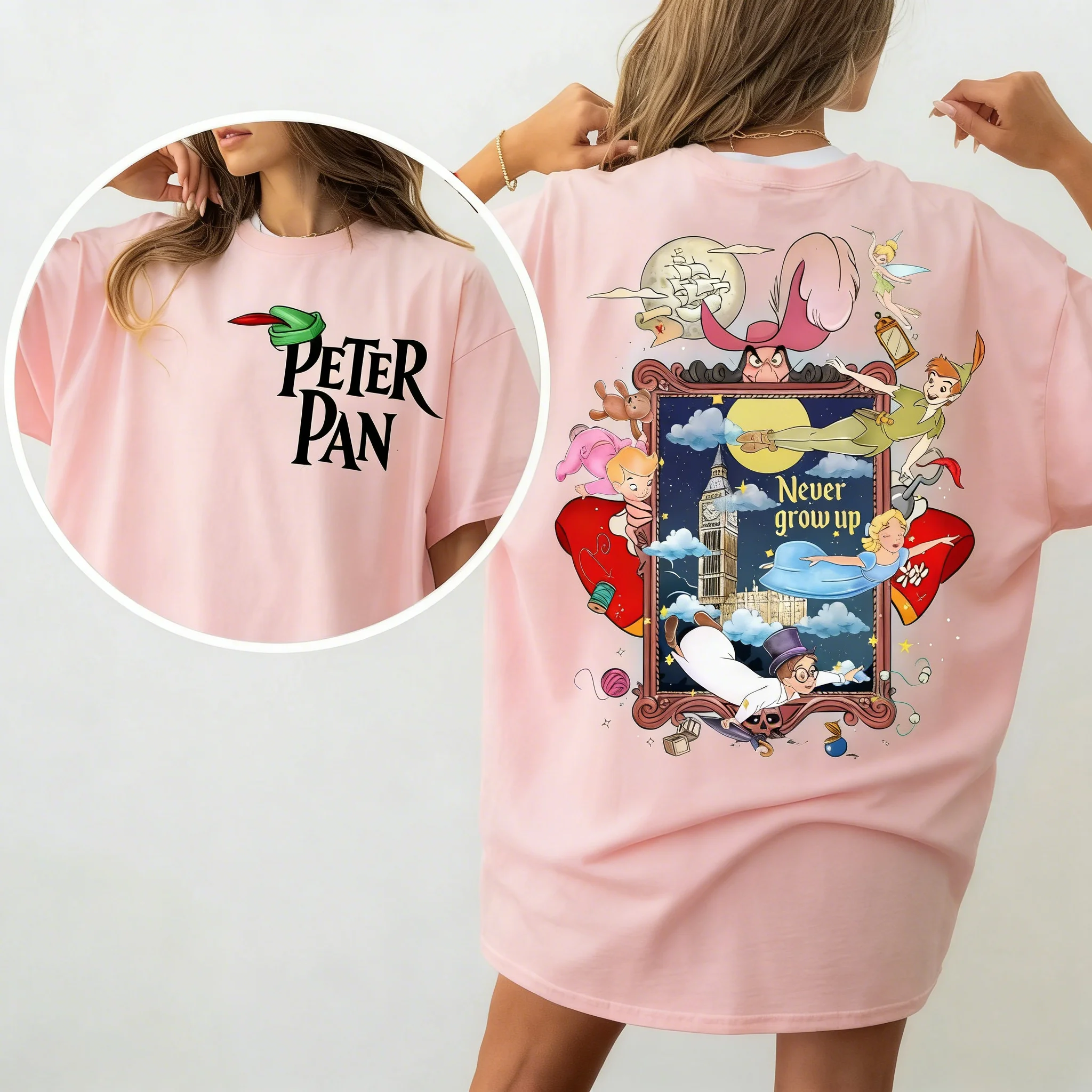 Camiseta de Disney Peter Pan Wendy Dimples Never-Growing, camiseta informal de manga corta a la moda de John Trendy, camiseta de viaje familiar