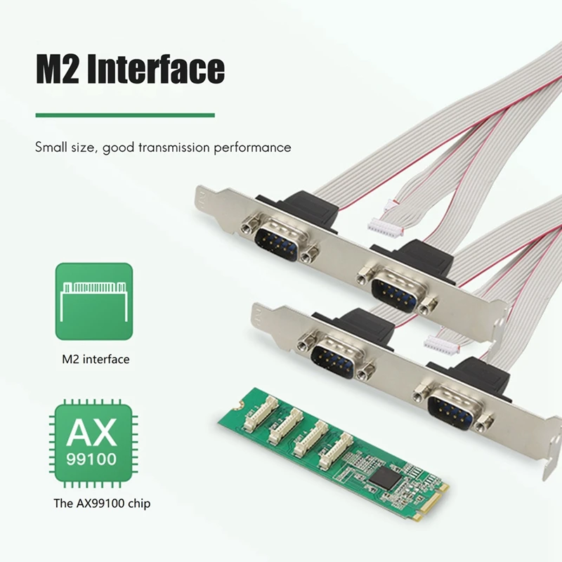 M.2 To Four-Port RS232 Serial Card COM Port M KEY Adapter Card DB9 Pin Expansion Card