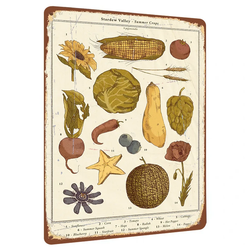 Stardew Valley Summer Crops Vintage Iron Painting Game Peripheral Decorative Wall Art