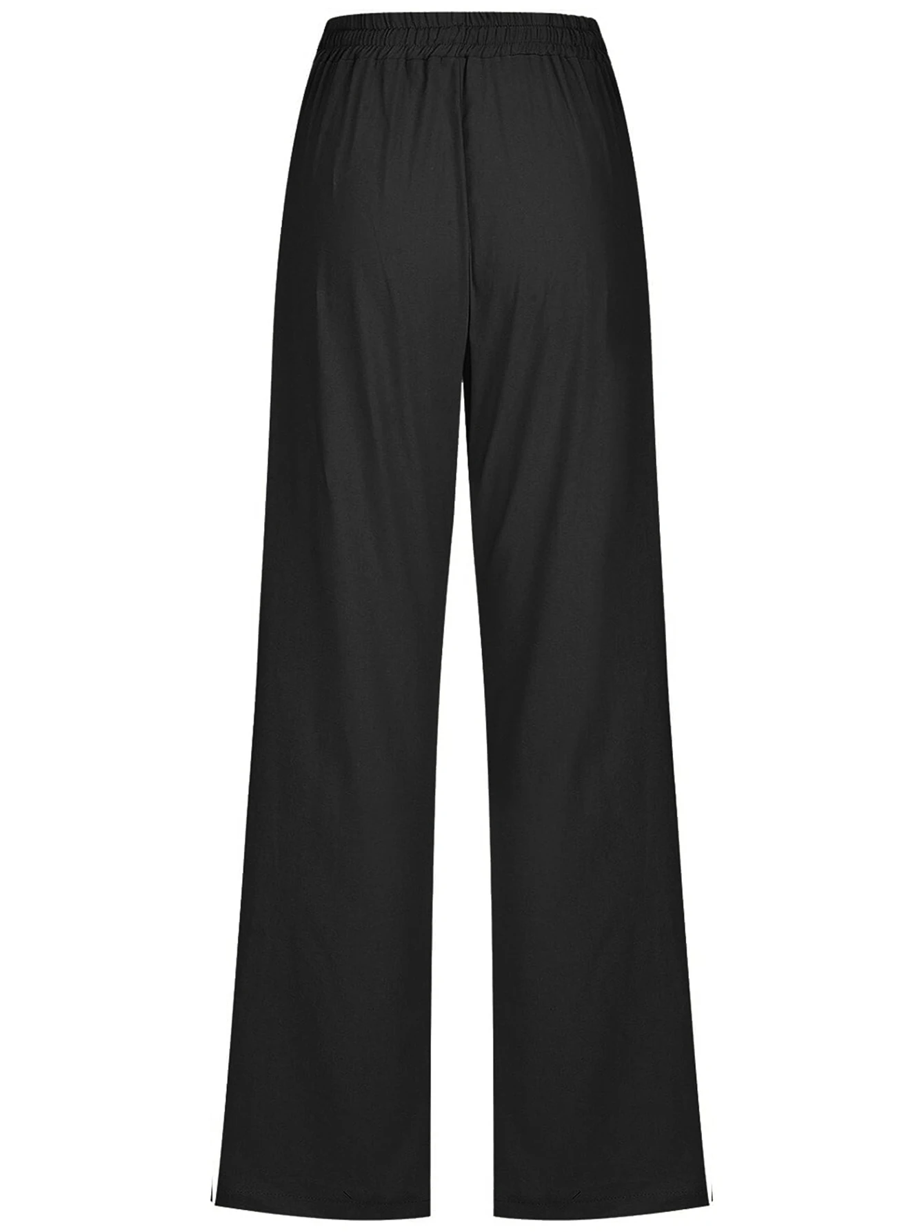 Women's Solid Color Drawstring Waist Casual Pants Comfy Slant Pocket Trousers