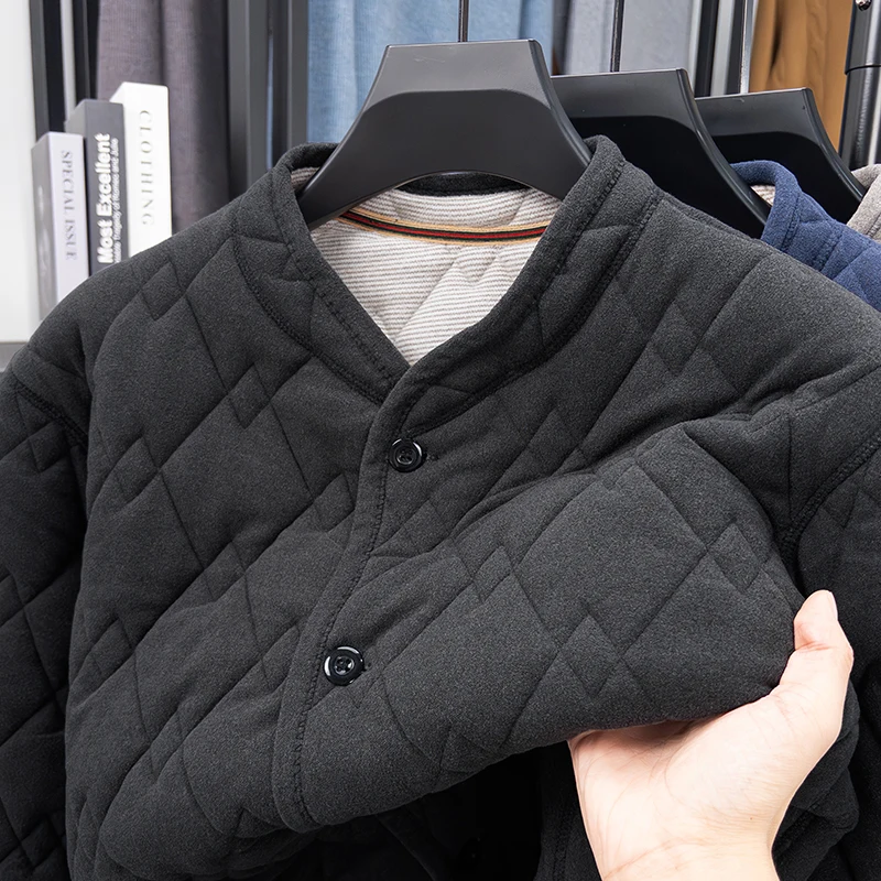 Premium Quality Man Cotton-Padded Jacket Velvet Fleece Button Light Thin Not Stuffy Keep Warm Resilient Winter Leisure Menswear