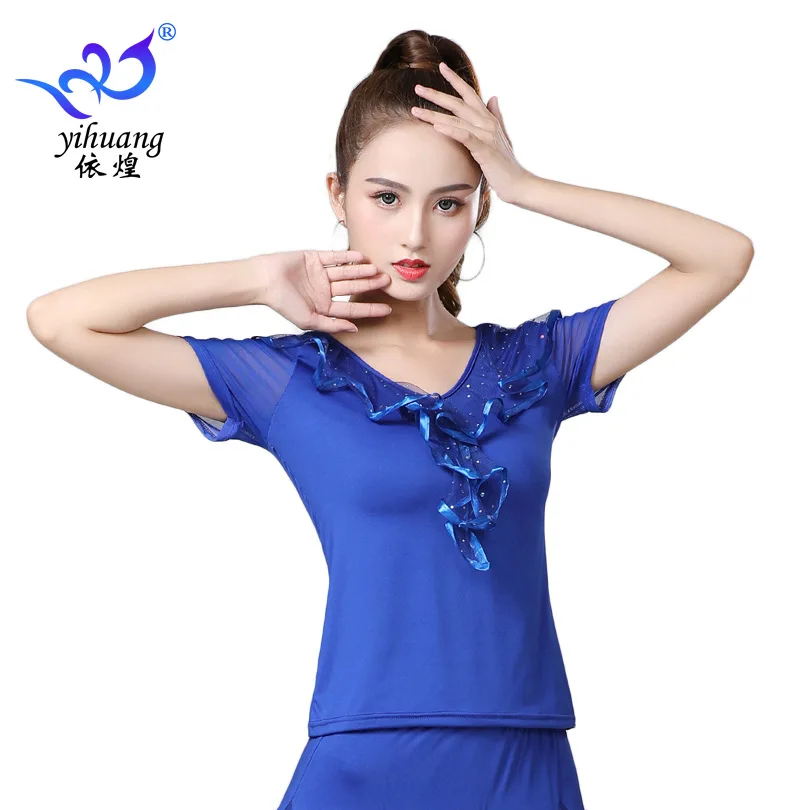 1pcs woman latin dancing blouse female fashion ruffles ballroom dancing top 