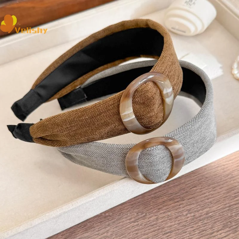 패셔너블한 벨벳 와이드 엣지 헤어밴드, 거북이껍질 색상의 라운드 링 헤어밴드, 여성용 빈티지 스타일 헤드웨어 액세서리