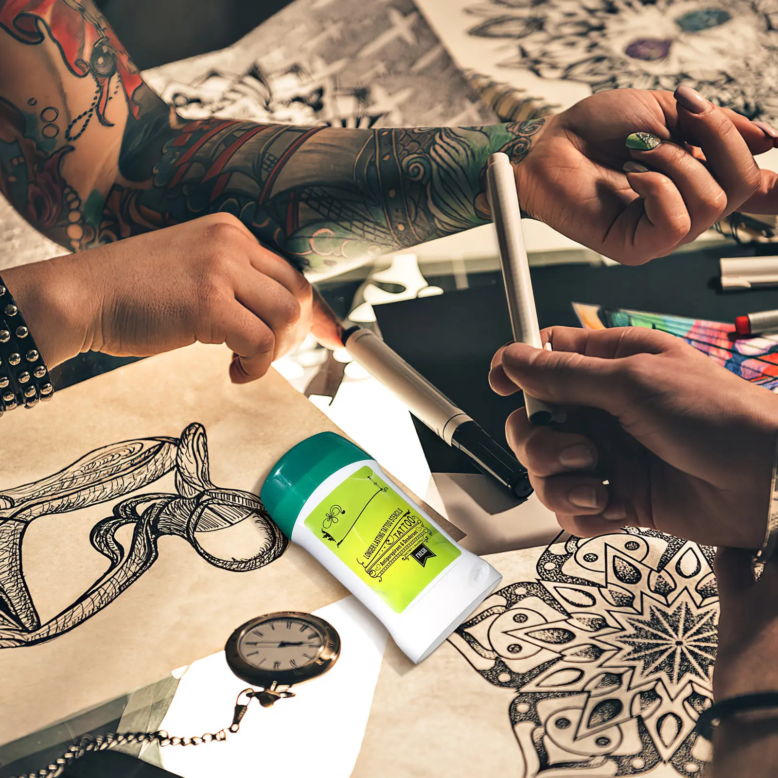 

Крем-гель для татуировок 100 мл, увлажняющий, водостойкий, для нанесения трафаретов на кожу, легкое временное тату-изображение на руках и спине