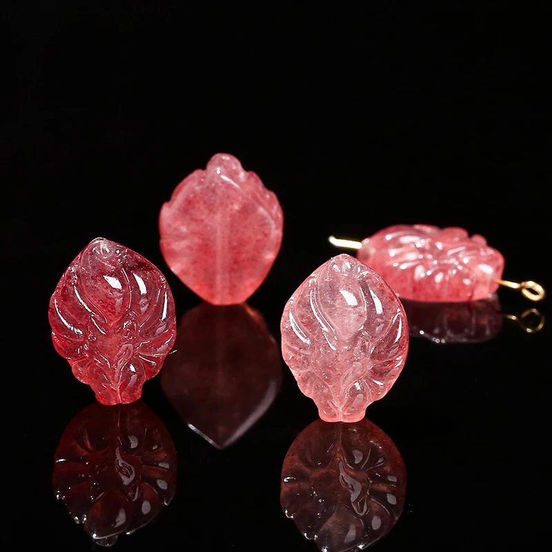 1 Pc Natural Strawberry Quartz Carved Nine-Tailed Fox Bead Charm Pendant For Jewelry Making Diy Necklace Bracelet Accessory