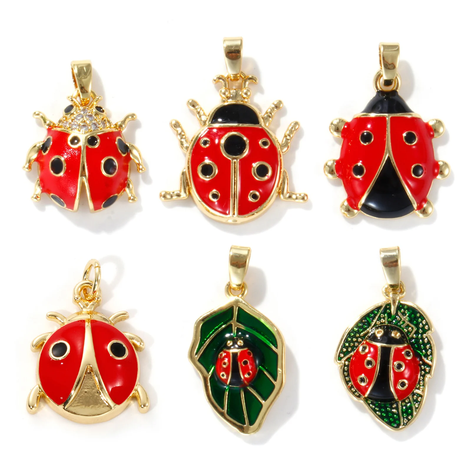 2 PCs Insect Brass Charm Pendant Gold Plated Red Ladybug Animal Enamel Pendants Earrings Necklace Findings for Women Gift image 2