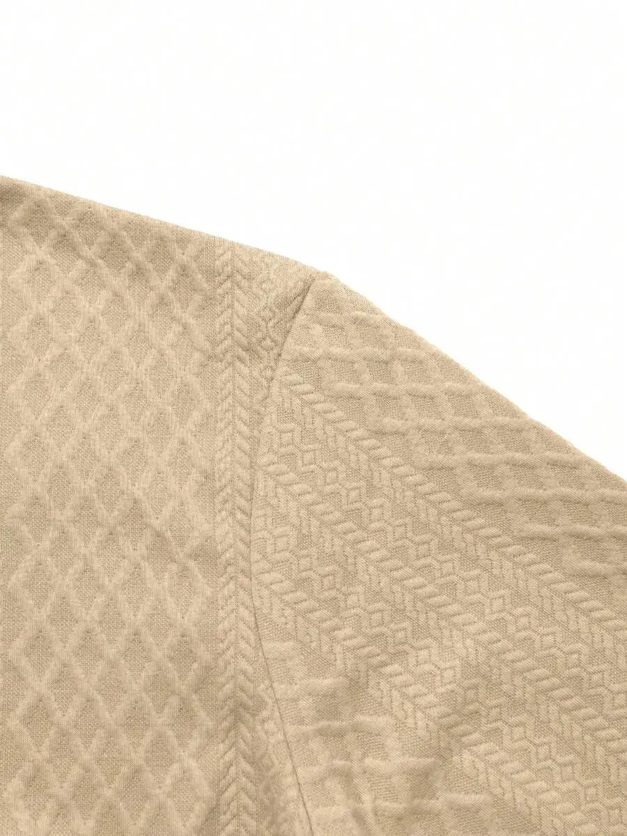 Men's Jacquard Knit Pullover with Stand Collar and Elbow Patches