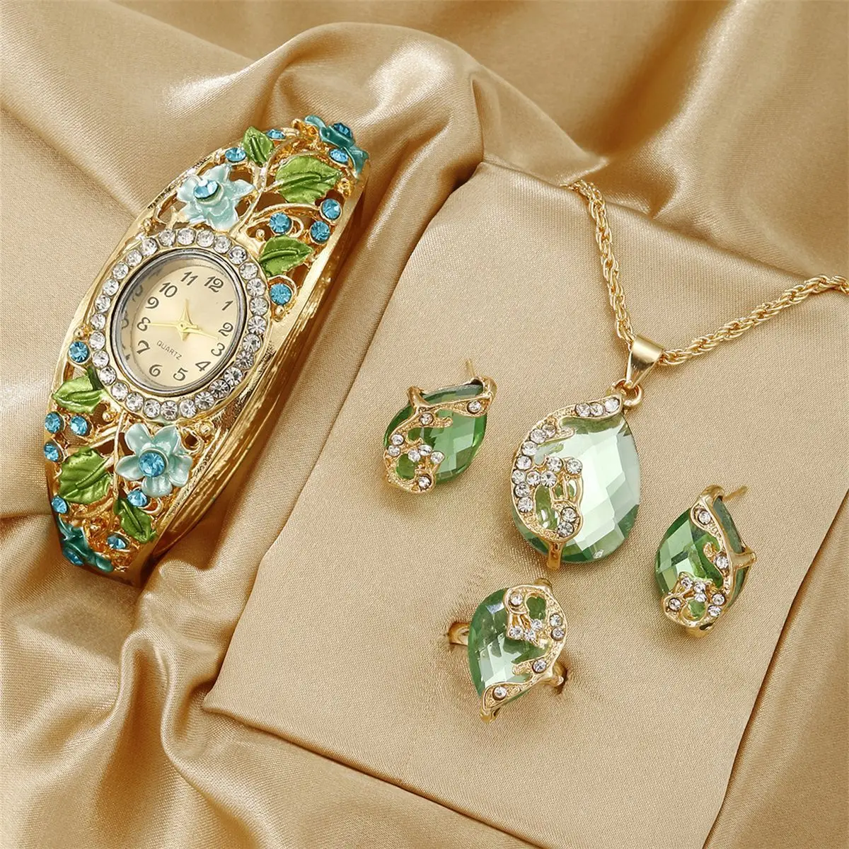Versatile Floral Watch Set, Vintage Court-Style Ladies Watch & Jewelry, Elegant Yet Practical Daily Accessory.