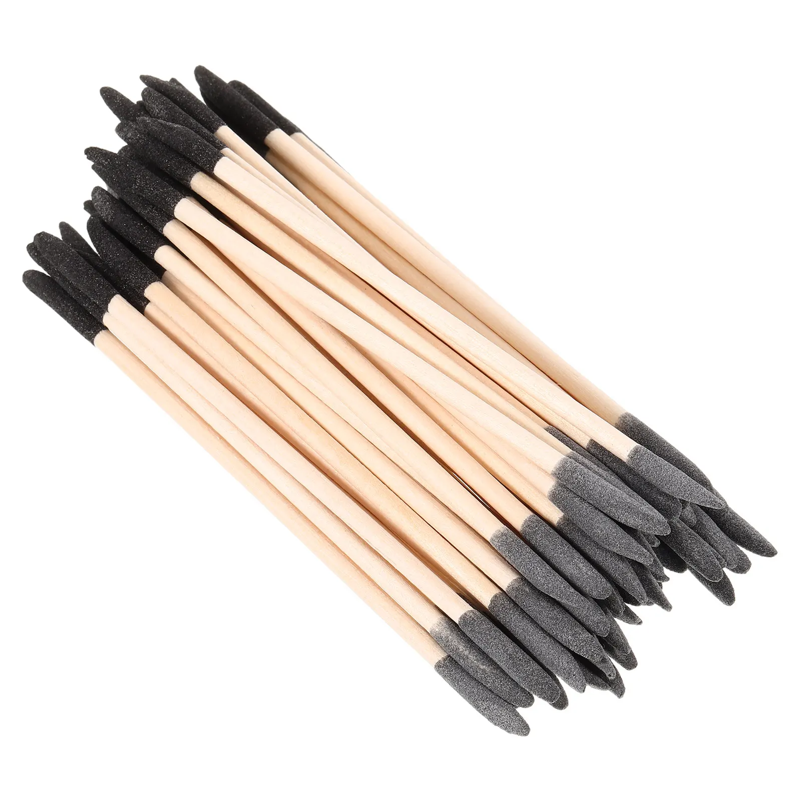 50 Stuks Double Ended Houten Nagel Schuurstokken Zwart Grijs Grit Cuticle Pusher Manicure Pedicure Detaillering Nail Art Gereedschap