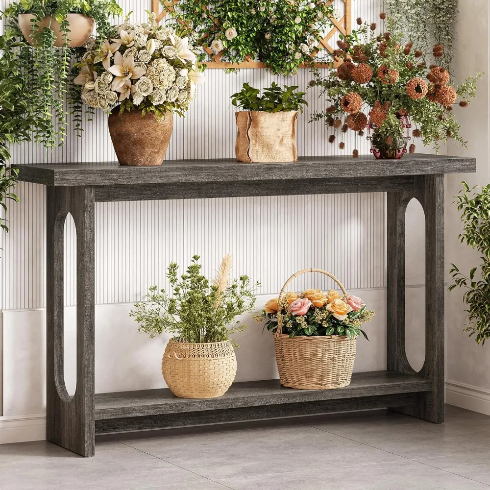 

Console Table, 55 Wood Grey Console Table Narrow Sofa Tables with Storage Hallway Foyer Tables for Entryway